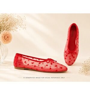 No Boundaries‎ Red Heart Mesh Ballet Flats Women's Size 9 1/2 New NWT